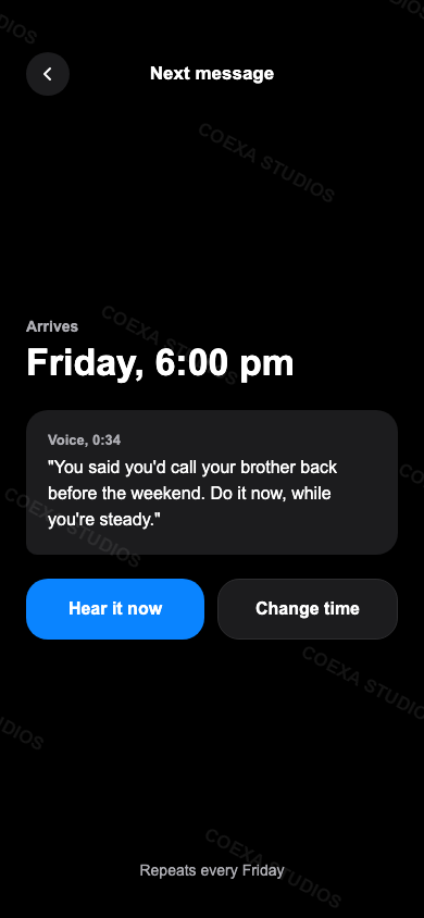 Black variant, Next message screen